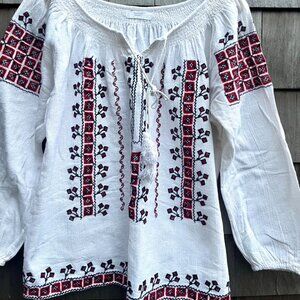 Women's Mango Embroidered Bohemian Red Black Tunic Top Size Large